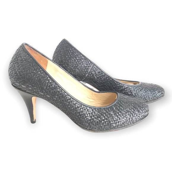 OPENING CEREMONY BLACK LEATHER WOVEN BASKET WEAVE Heels! Size 38! - Picture 3 of 7